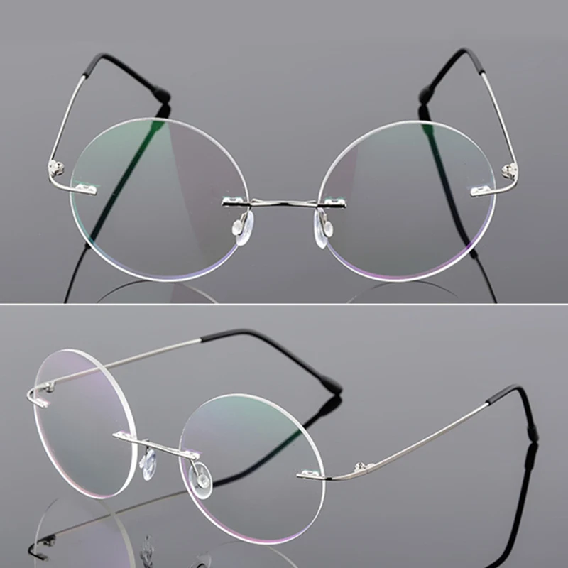 Rimless Myopia Glasses Prescription -0.5 to -8.0 Men Women Titanium Alloy Round CR39 Lenses Blue Ray Blocking Chameleon F088