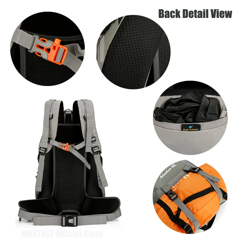 40L المشي لمسافات طويلة التخييم على ظهره السفر مع غطاء للمطر في الهواء الطلق حقيبة التسلق النايلون حقيبة كبيرة الأمتعة عطلة نهاية الأسبوع الرياضة المدرسية الرجال