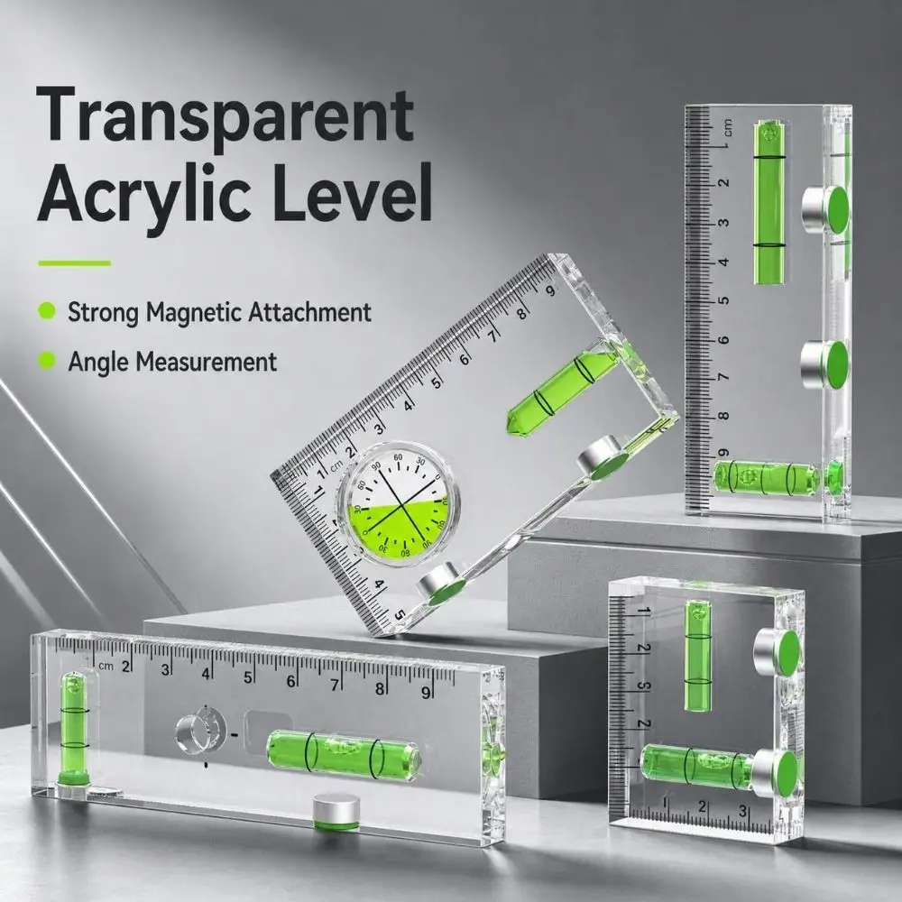 1PC Acrylic Mini Level Ruler Magnetic Horizontal Vertical Spirit Level High Precision Transparent Angle Measuring Tool view 5