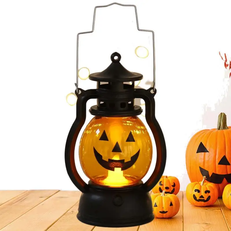 Halloween Pumpkin Lights Decorative Kerosene Lanterns LED Handheld Lamp Pumpkin for Table Camping Garden Yard Decorations