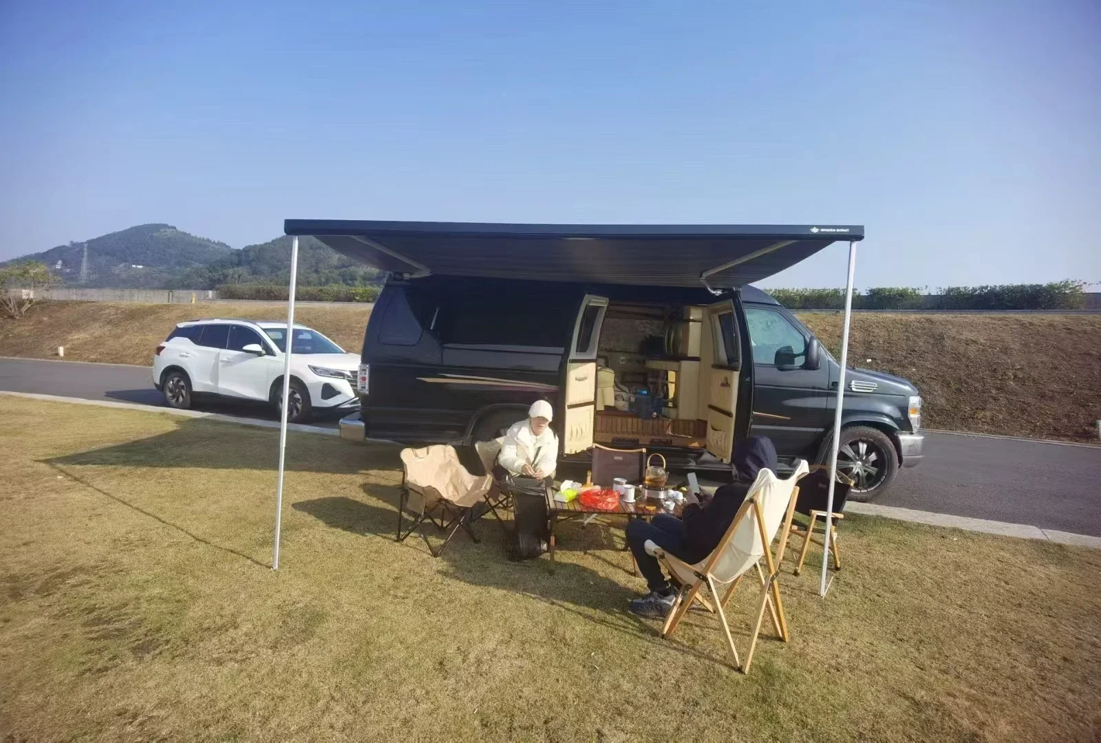 KQX TYTXRV 4*2.5 Customizable RV Awning Aluminum Alloy Frame Thickened Oxford Fabric Caravan Camping Retractable Side Awnings