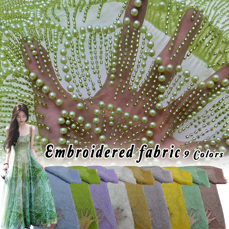 

Fresh Beaded Large Floral Embroidered Lace Fabric DIY Bridal Wedding Dress Big Flower Mesh Fabric Clothing Sewing Accessories
