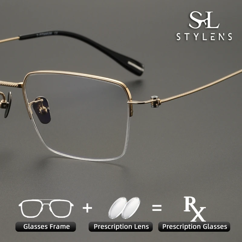 

STYLENS Design Sense Pure Titanium Half Frame Glasses Men Anti Blue Light Progressive Glasses Optical Prescription Glasses 80913