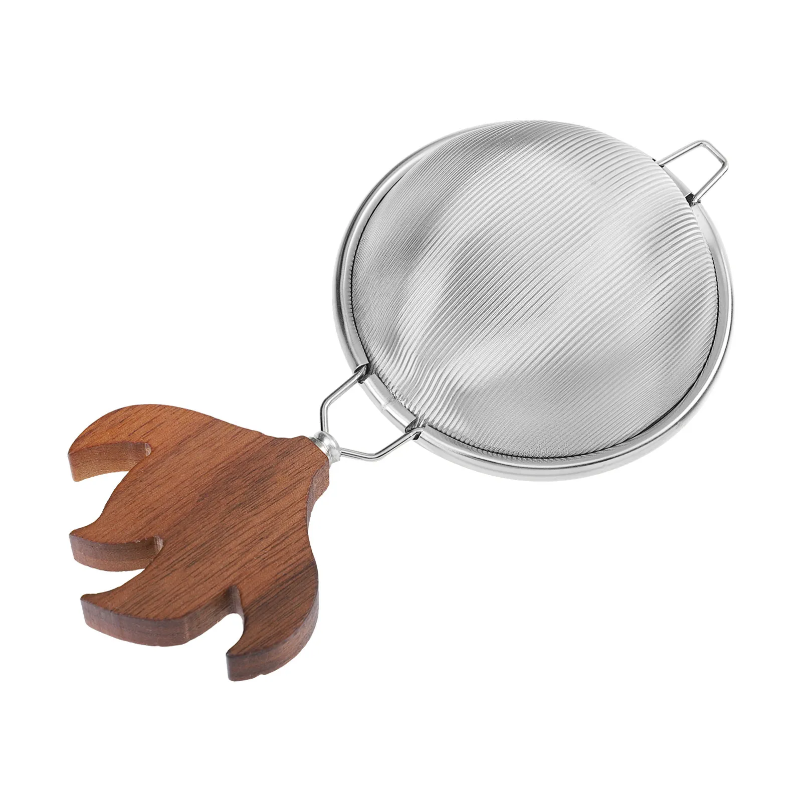 Colador de té de acero inoxidable con mango de madera en forma de cola de pez y malla fina para té de hojas sueltas, especias, chai, cacao, cócteles y zumo de limón