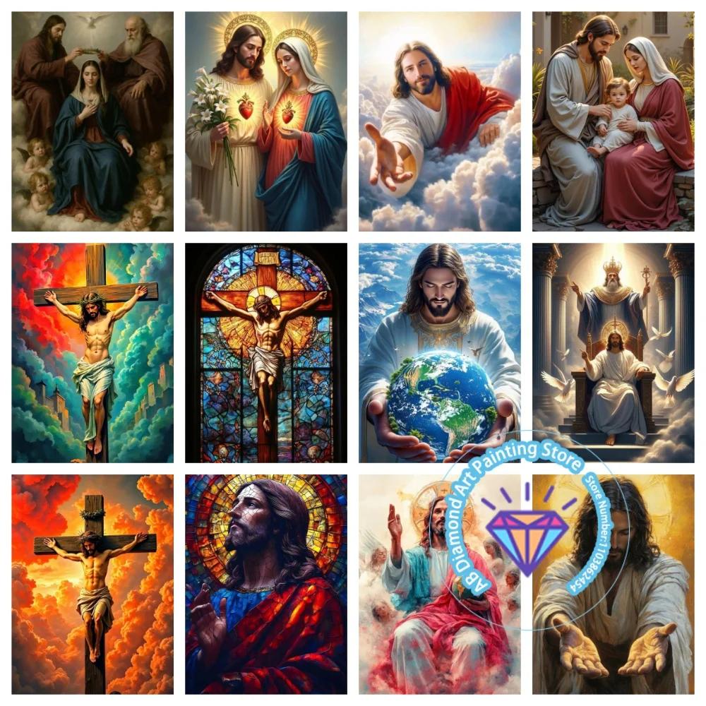 

Jesus Cross Religious AB Diamond Painting Kit Square Round Diamond 5D DIY Mosaic Handmade Art Exquisite Gift Crafts Home Decor