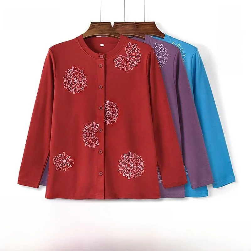 

Pure Cotton Long Sleeve Open Cardigan Autumn Clothes Breathable Comfortable Loose Fit for Middle-Aged And Elderly Women