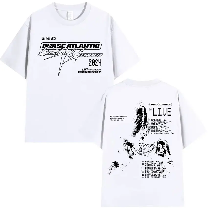 تي شيرت روك باند تشيس أتلانتيك المفقودة في جولة أوروبا والمملكة المتحدة 2024 تي شيرت رجالي هيب هوب عتيق تي شيرت قطني كبير الحجم ملابس الشارع القوطية