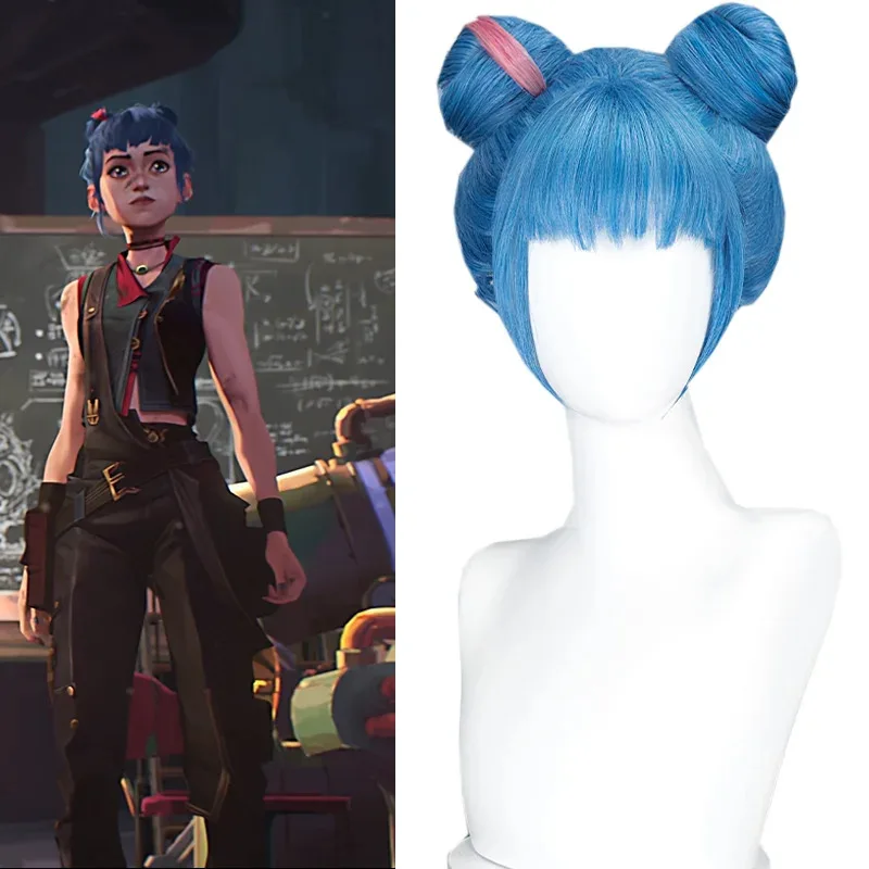 qa156Arcane Jinx Polvere Cosplay Panino 120 cm/150 cm Drappo Parrucca Del Merletto Blu Capelli Lunghi Per Il Vestito di Gioco di Ruolo Del Partito di Halloween