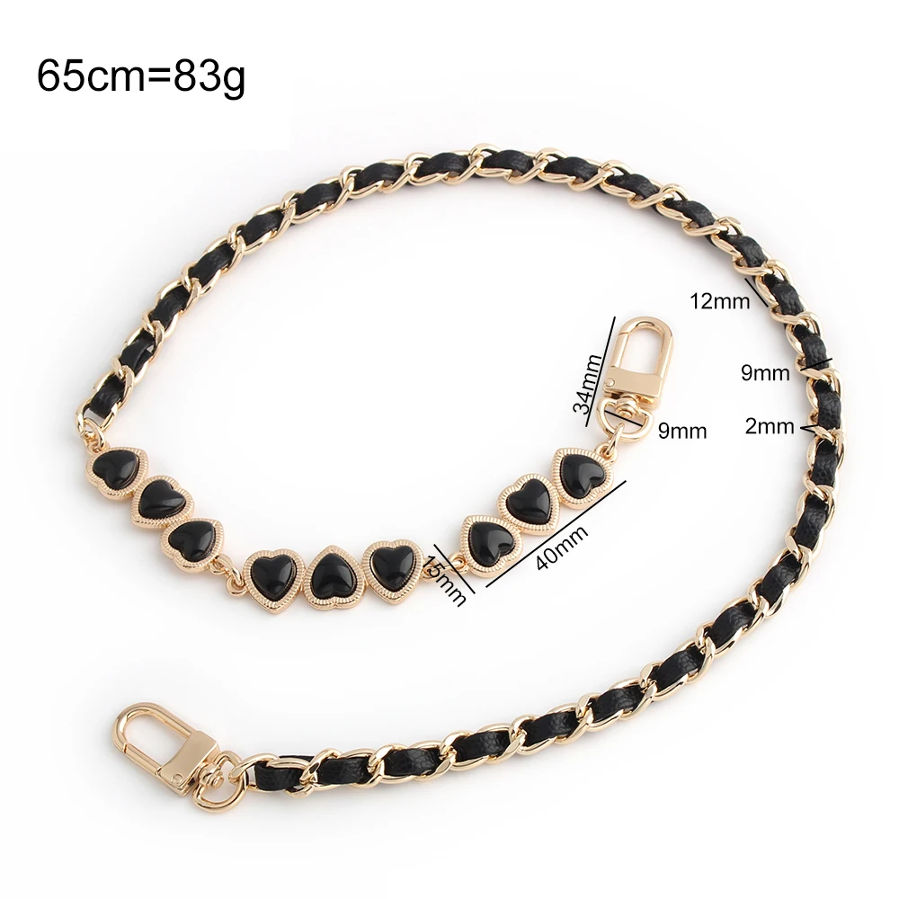 2/5/10PCS 65CM 9mm Heart PU Leather Metal Bags Chain For Women DIY Mobile Phone Bags Purse Shoulder Straps Handbags Accessories