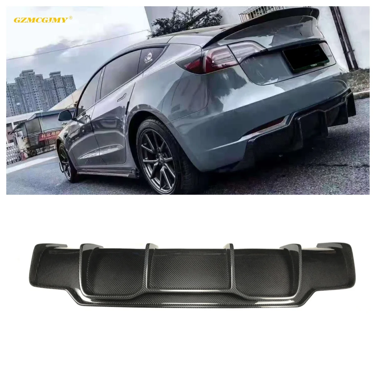 

Original Best-selling Dry Carbon Material Rear Bumper Separator Suitable for Tesla Model 3 Carbon Fiber Rear Diffuser