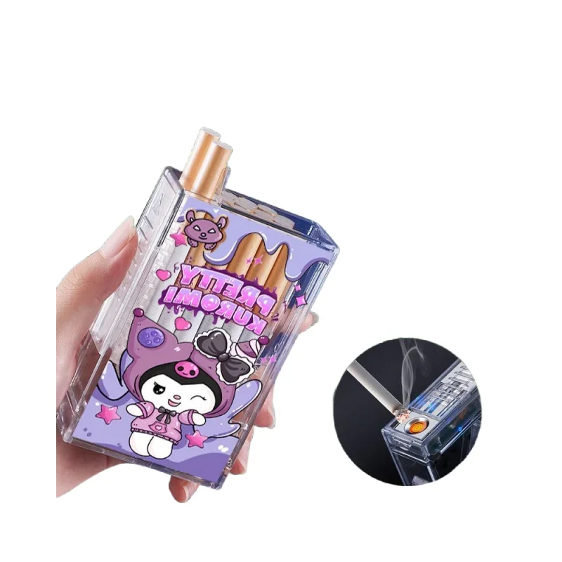 

Hello Kitty cartoon Kuromi Pochacco transparent cigarette box fire machine integrated windproof creative automatic pop-up smoke