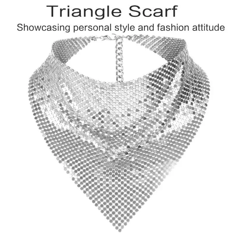 

652F Metallic Bandanas Neck Scarf for Women Girl Shimmering Neck Scarves Evening Party Neckwear Nightclub Dress Up Accessory