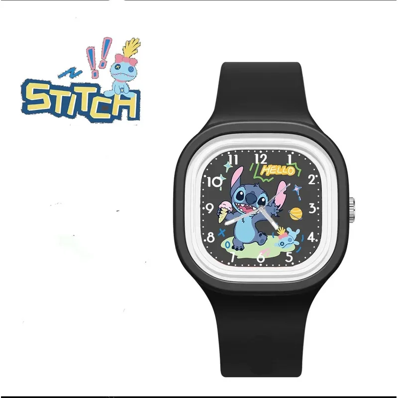 New Disney Stitch Cartoon Children'S Watch For Boys And Girls, Square Silicone Strap, Quartz Wrist Watch, Birthday Gift