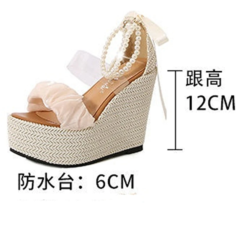 15cm 12cm 10cm Platform Wedge Shoes Silk Bohemian Fashion Women Summer Sandal Slides Beach Shoes Girls Slip on High Heel