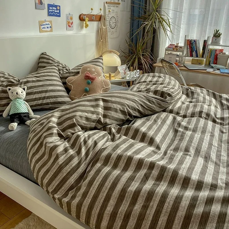 

Комплект постельного белья из матового стираного хлопка с узором «гусиные лапки», одеяло, наволочка, простыня, корейское простое удобное постельное белье Queen King