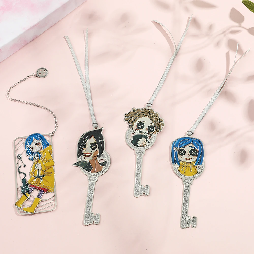 Cartoon Coraline & the Secret Door Bookmarks Coraline Badge Key Shape Metal Tassel Pendant Bookmark Accessories Gifts