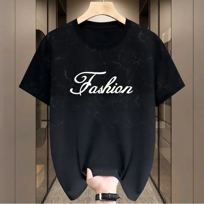 Fashion O-Neck Printed Letter Tie Dye T-Shirts Men's Clothing Summer New Loose Short Sleeve Punk Tops Casual Tee Shirts
