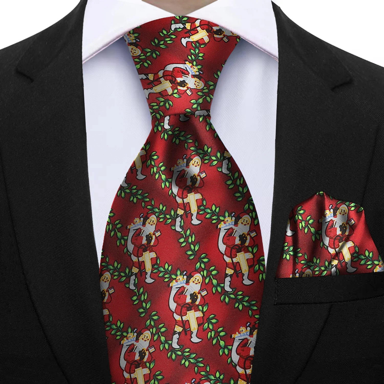 Soft Silk Blue Green Red Christmas Men's Tie Set with Handkerchief Wedding Prom Groom Party Accessories Perfect Gift For Men