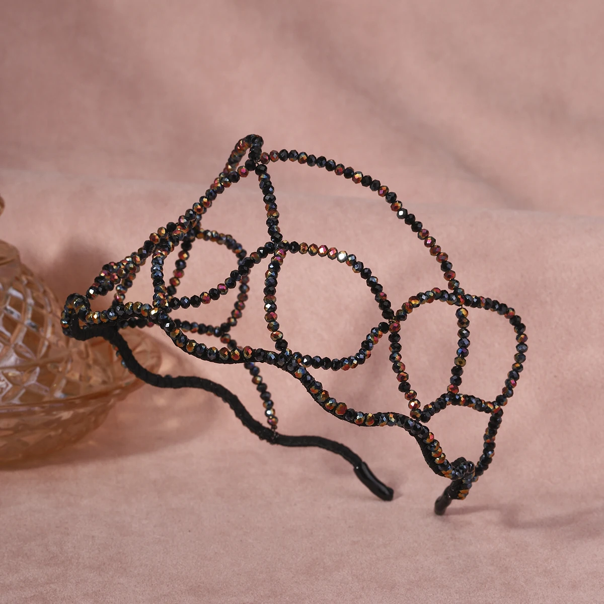 Crystal Beaded Hairnet Braided Fashion Black Women's Hairband Head Crown Bridal Wedding Headpieces Jewelry Accessories 2024 image 5