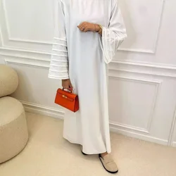 Saudi Arabia Muslim Women Modest Dress Eid Dubai Plain Closed Abaya Islamic Holiday Party Solid Turkey Robe Long Kaftan white