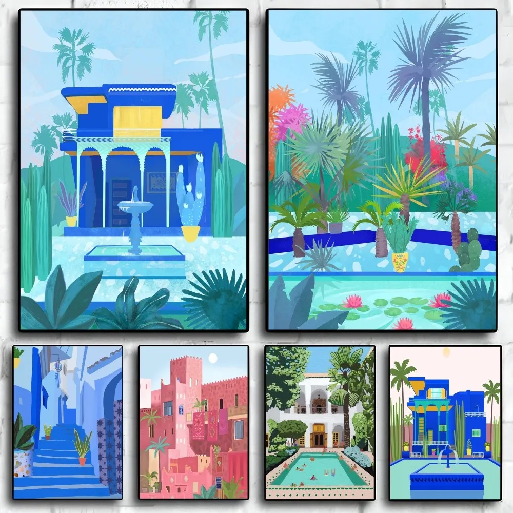 

Morocco Marrakech Travel Poster Self-adhesive Art Waterproof Paper Sticker Coffee House Bar Room Wall Decor