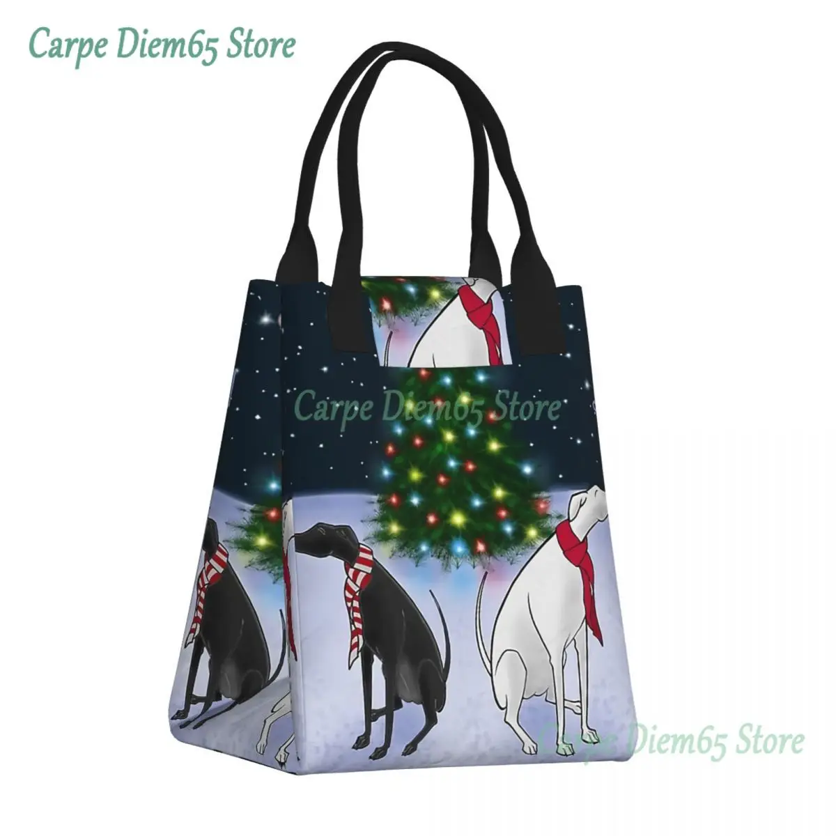 

Whippet Sihthound Dog Insulated Lunch Box Greyhound Christmas Tree Resuable Warm Cooler Thermal Lunch Bag Food Container Tote