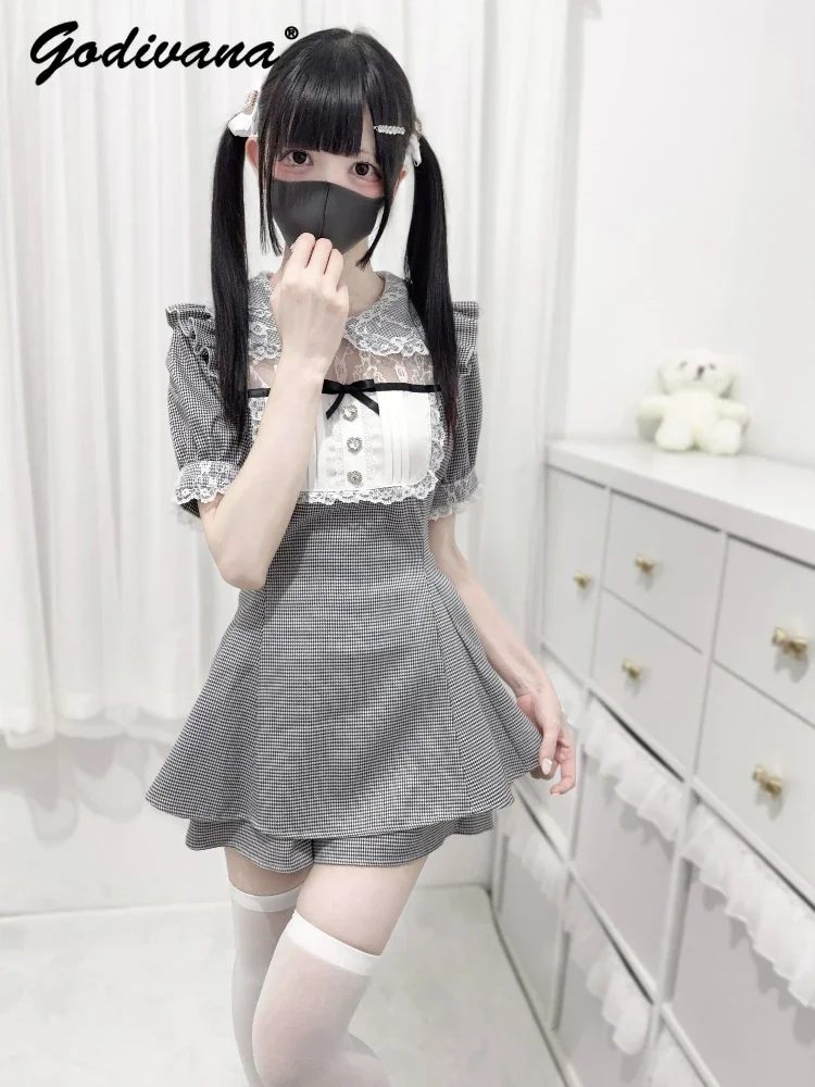 

Japanese New Lace Splicing Doll Collar Short-sleeved Top Shirt and Shorts 2 Peice Set Lolita Sweet Girl Female Summer Outfits