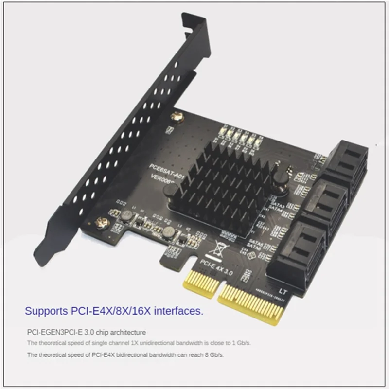 Adaptador sata pci e 6 portas sata 3.0 para pci express x4 placa de expansão sata3.0 pcie pci-e controlador sata para hdd