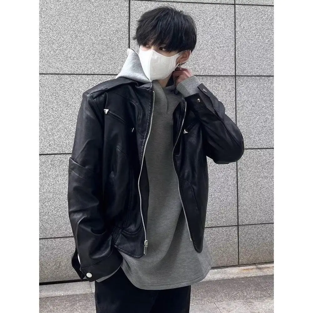 

Sli ort Men's Leather Jaet 2024 Autumn Winter Slim Fit Casual Hooded Biker Leather Coat Trendy Polyester Fiber Coat