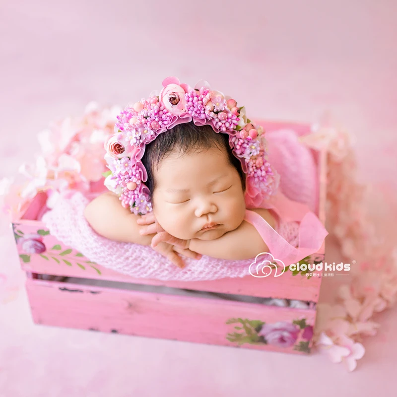 

Sweet Pretty Baby Girl Floral Bonnet Newborn Photography Props Hat Infant Flower Cap Flower Beanie Photo Props