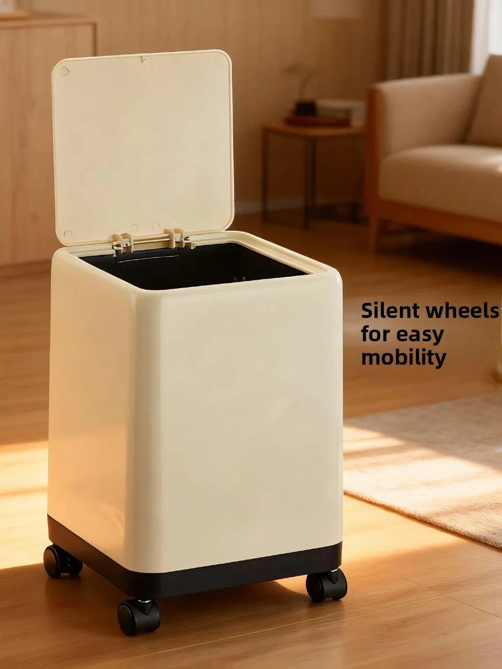 

Large Capacity Living Room Bedroom Trash Can Home Use Simple Design High Quality Mobile Trash Can Rectangular Shape Plastic M...