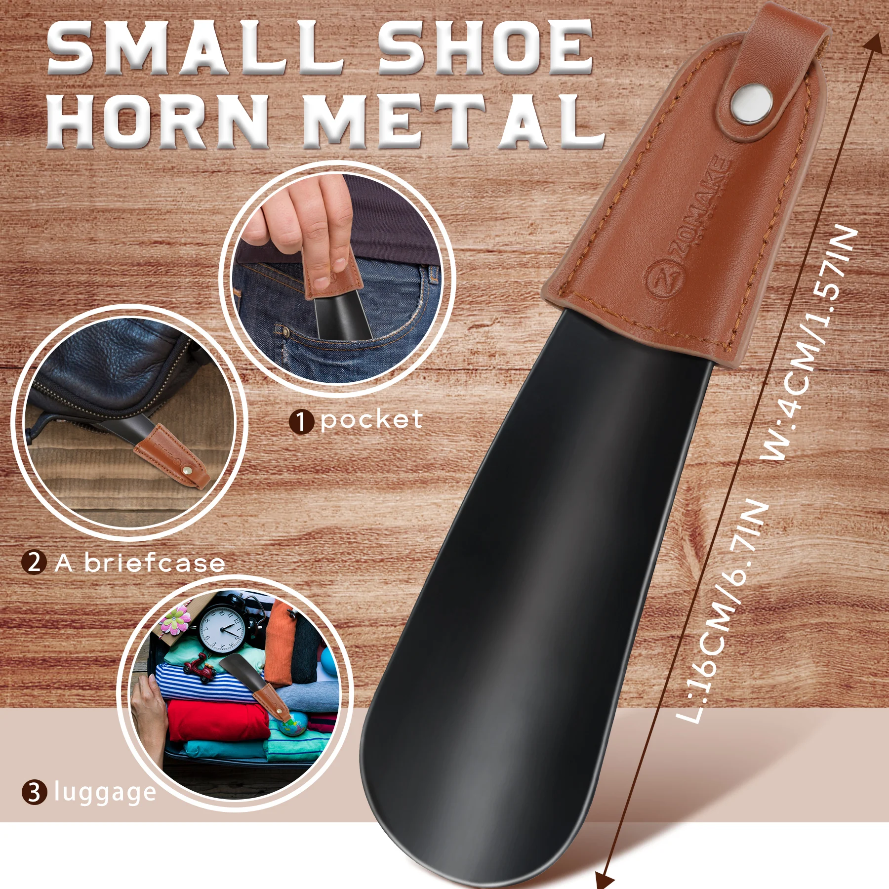 16cm Metal Shoe Horns with Leather Handle Stainless Steel Shoe Horn Travel portable small Shoehorn For Elderly kids shoe spoons