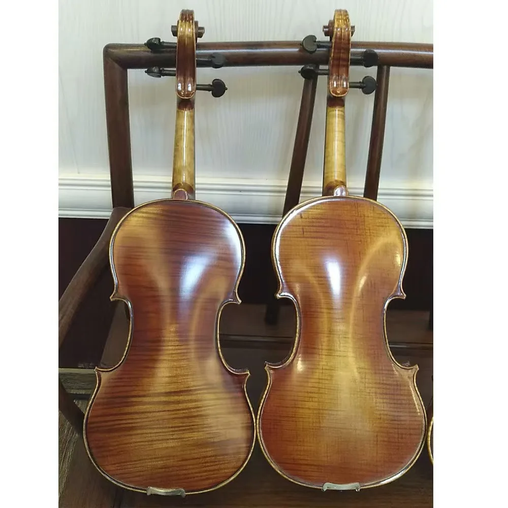 Handmade 4/4 Violin, Solid One-Piece Flamed Maple Back, Ebony Fittings, Full Set with Hard Case, Bow, Shoulder Rest
