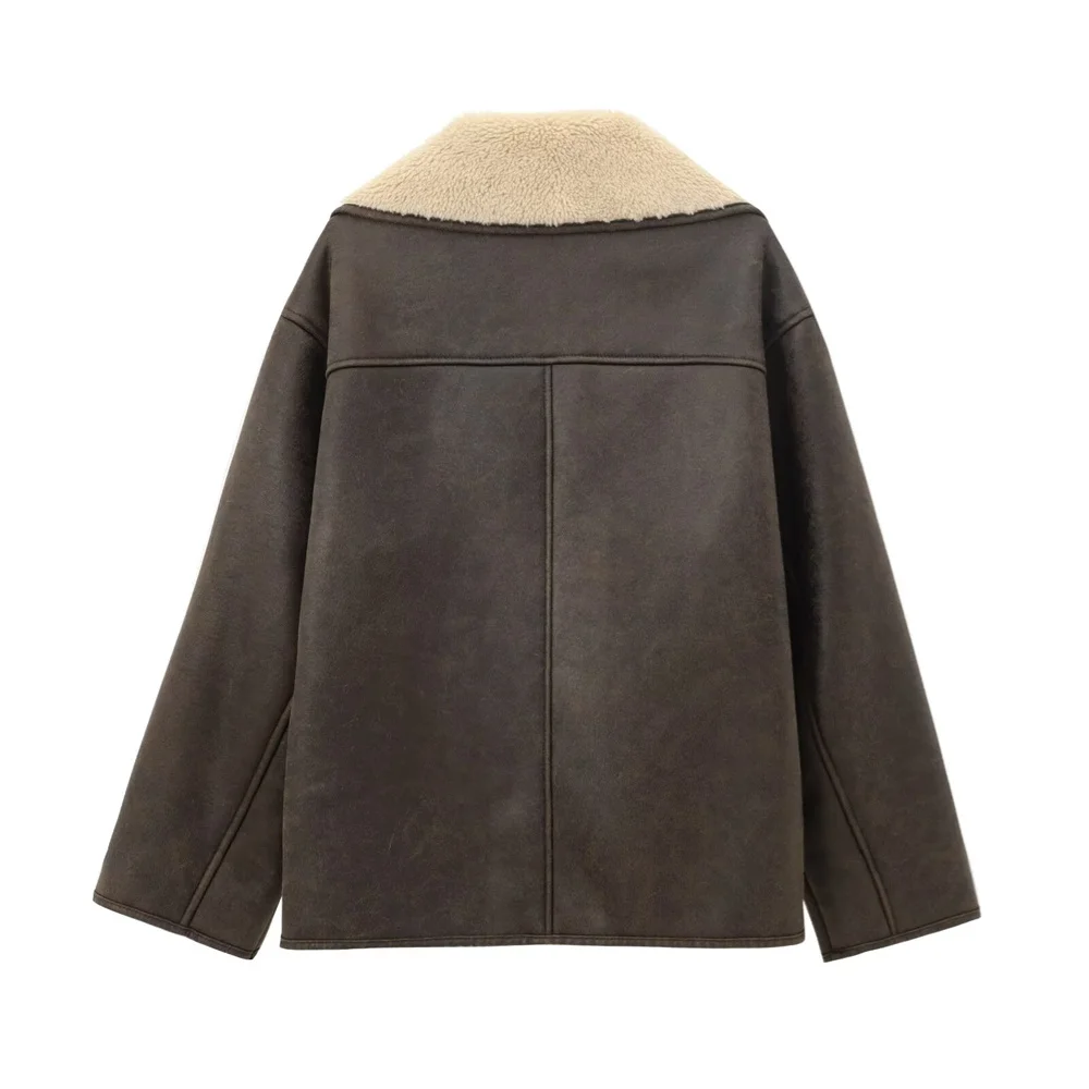 UNIZERA Pocket Decor Single breasted Warm Coat Autumn/Winter Fleece Collar Long Sleeve Women\'s Jacket Coat
