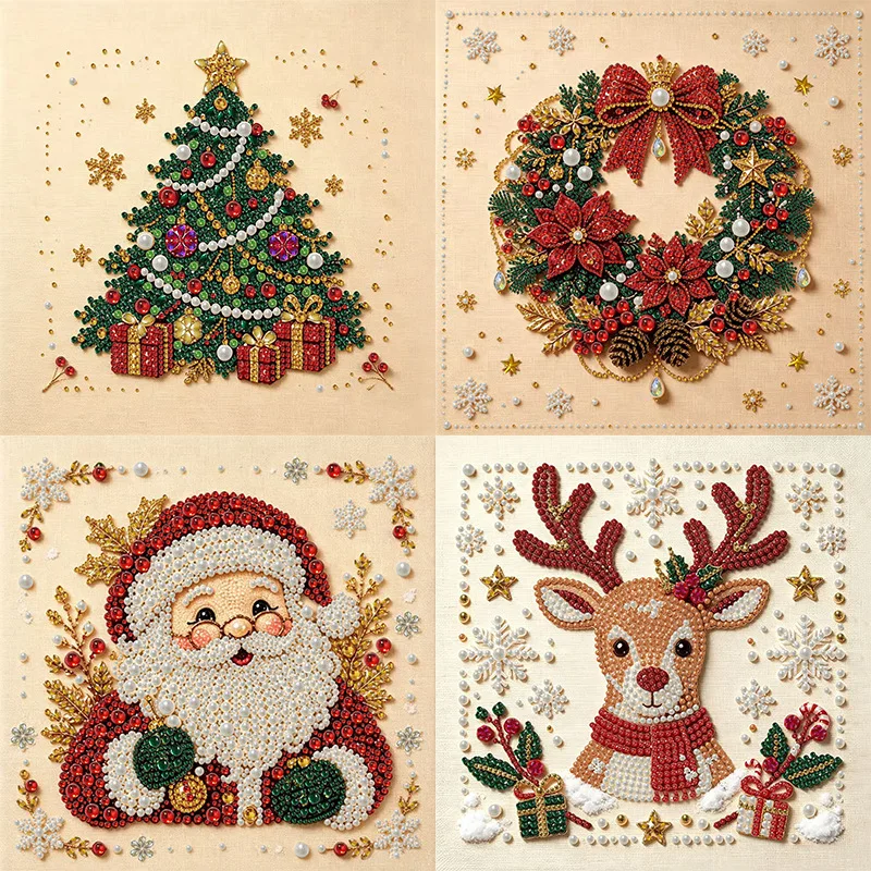 Neues 30cm Weihnachts-Perlen-Diamant-Malerei-Set, gerahmtes DIY-Perlen-Bastelset, Heimdekoration, Wandkunst, Partygeschenk – Detail 1