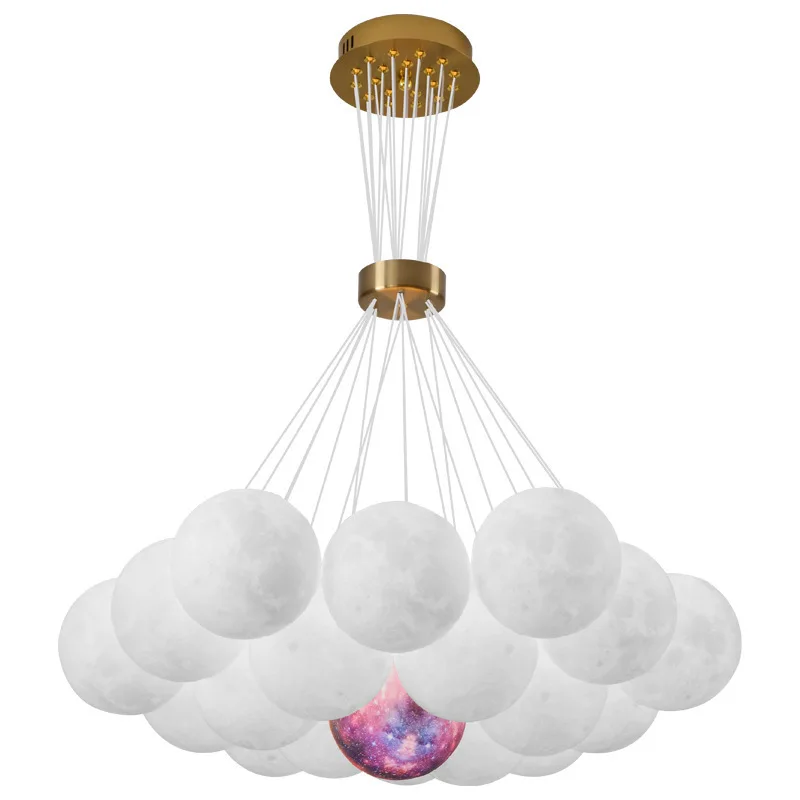 

3D Printed Moon LED Chandelier 7/13/19 Heads Ball Pendant Light Living Room Decoration Suspension Bedroom Lamp