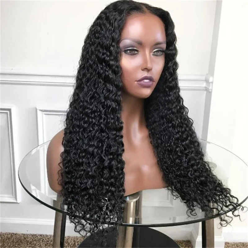 

Natural Black Soft 26Inch Long 180 Density Glueless Preplucked Kinky Curly Lace Front Wig For Women With BabyHair Daily Cosplay