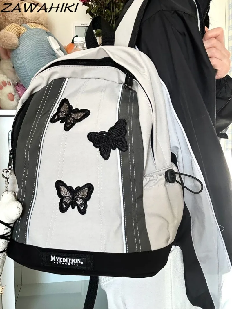 

Preppy Sweet Backpacks for Students Butterfly Embroidery Large Capacity Mochila Office Lady Casual Patchwork Bolsas Para Mujeres