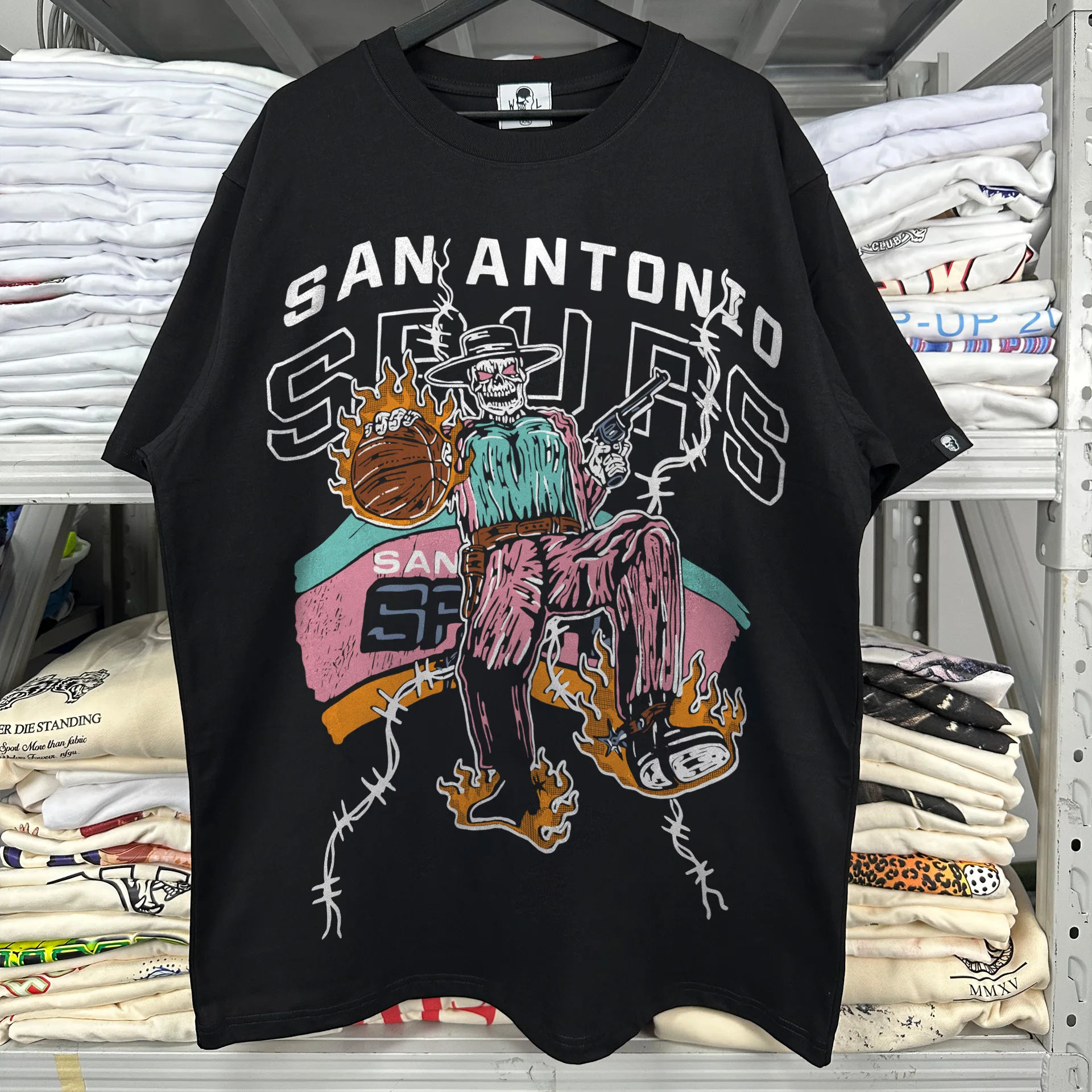 Warren SAN ANTONIO T-Shirt t-shirts Streetwear Skull pattern Men Women Hip Hop Cotton Retro Clothing Oversize Tees