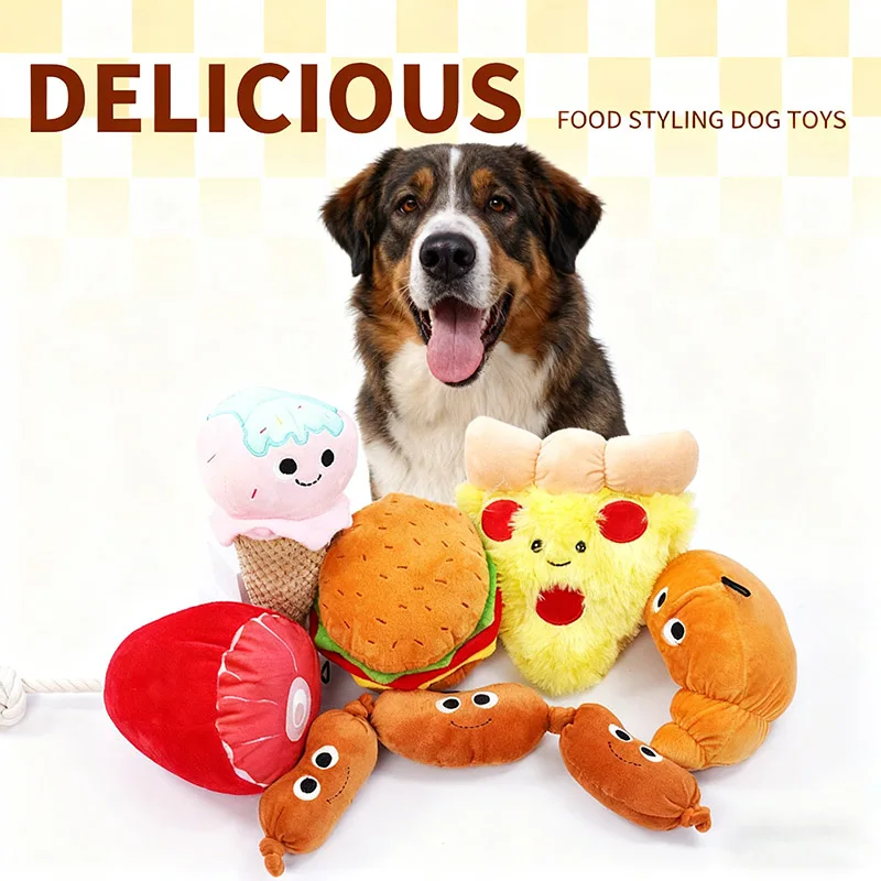 

Chew Resistant Plush Hamburg Dog Toy with Sound Paper Cute Creative Pet Puzzle Toy for Medium Large Dogs French Bulldog Supplies