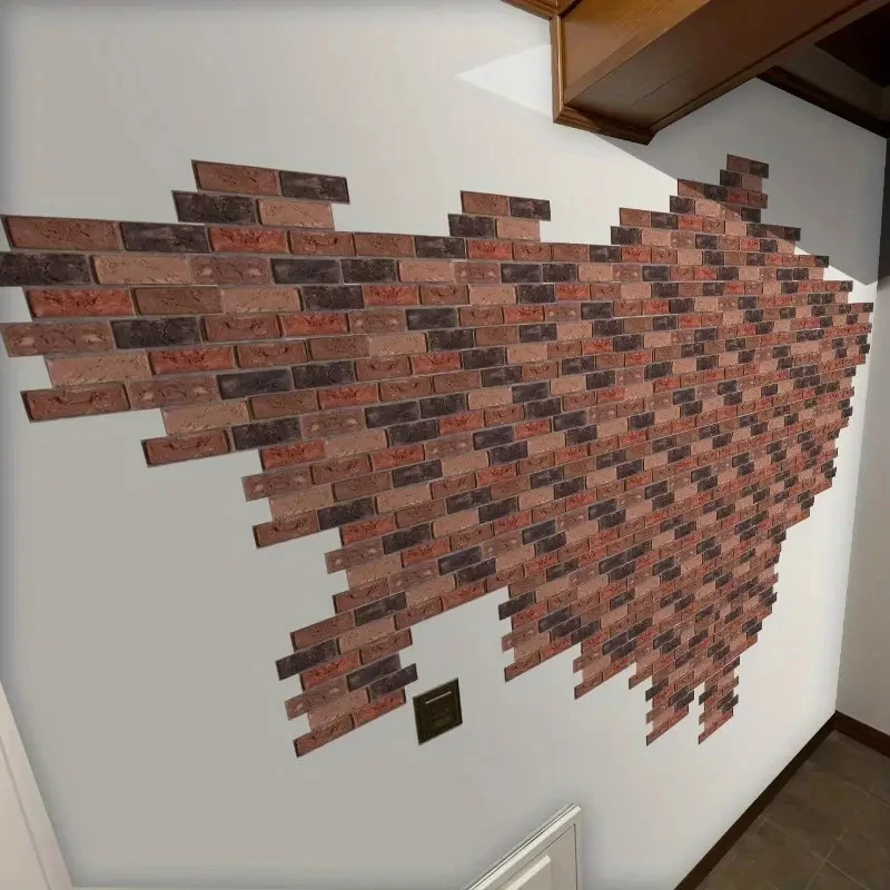 5PCS 10PCS of Deep Red Brick Pattern Self-adhesive Wall Sticker,Peel And Stick,Waterproof and Can Be Cut,Ceramic Tile Decoration