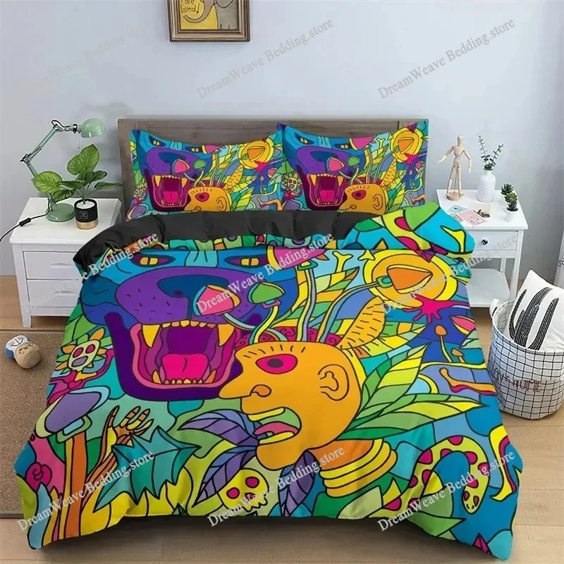 

3D Abstract Human Face Duvet Cover Twin Full King Double Microfiber Mystic Artwork Comforter Psychedelic Graffiti Bedding Set