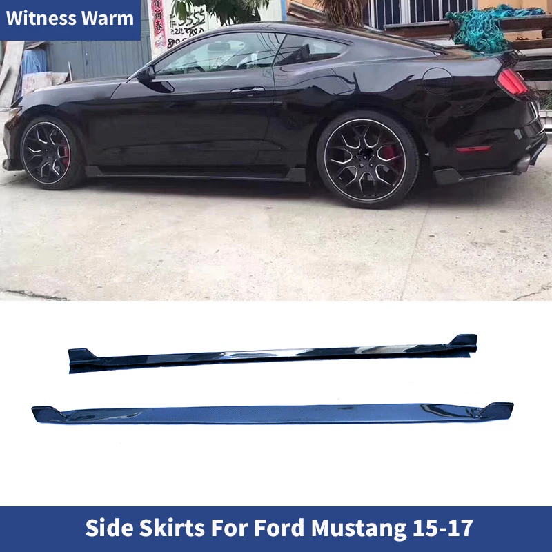 Carbon Fiber Side Lip Splitters Body Side Skirts Apron for Ford Mustang Coupe Convertible 2-door 2015 2016 2017