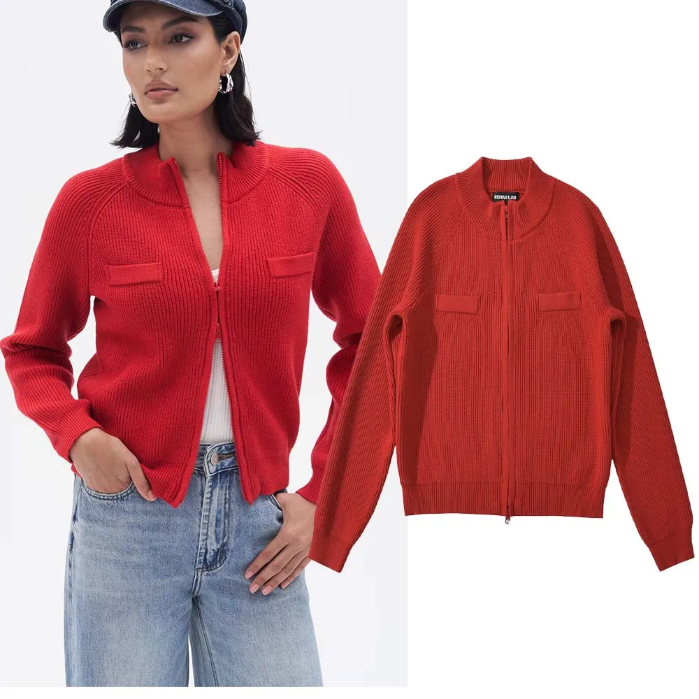 

Модный женский кардиган с двойной молнией, повседневный, универсальный, H2669, европейский стиль, с длинными рукавами, из полиэфирного волокна