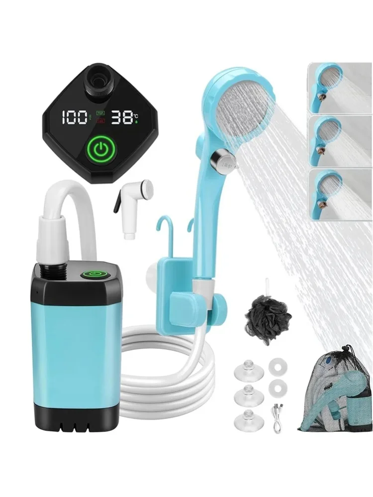 Tragbare Dusche mit Pumpe, LED-Anzeigebildschirm, 2 m Schlauch für Camping, Wandern, Autowäsche, Haustierreinigung