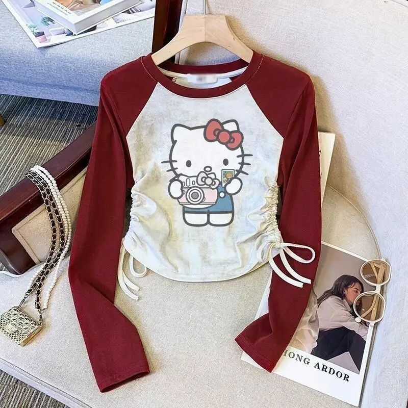 

Детская верхняя одежда среднего размера на шнурке в западном стиле Sanrio Hello Kitty, весенне-осенний популярный предмет Kawaii Y2k, одежда в стиле аниме