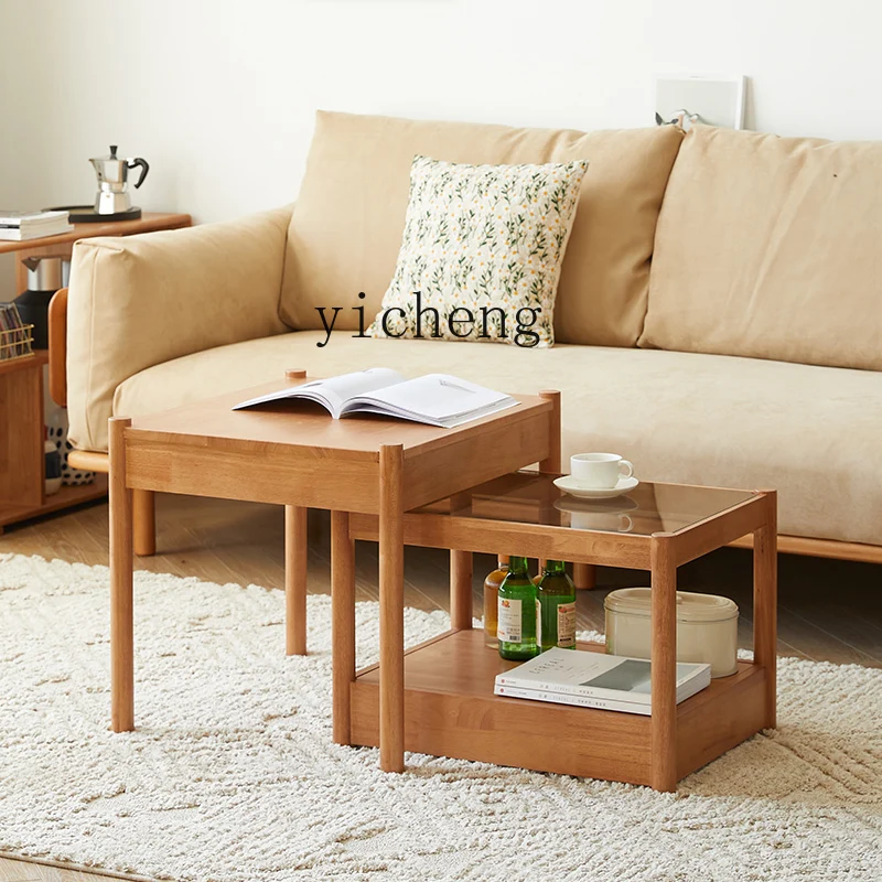 HD coffee table solid wood table small apartment glass surface tea table living room household sofa small side