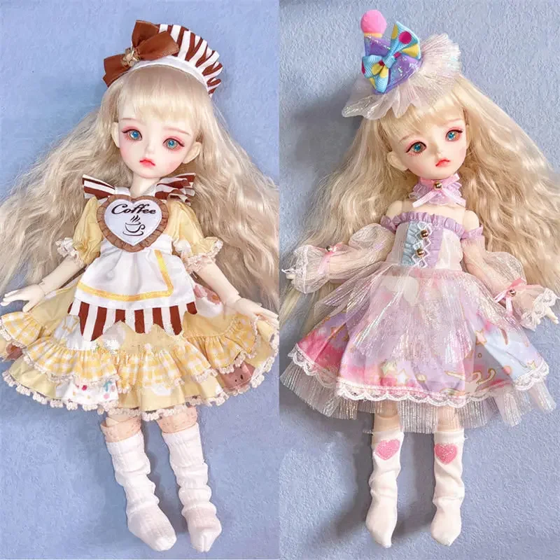 New 30cm Princess Doll Clothes 1/6 Bjd Dress Up Doll Skirt and Headdress Lolita Style Dress Suit Girl Diy Toy