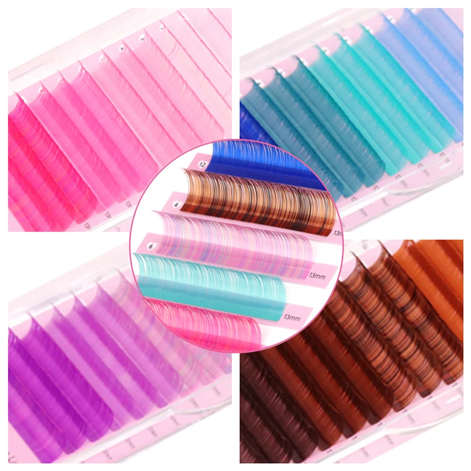 Lashprofessor Farbige Wimpern Mix Individuelle Rosa Rot Grün Blau Lila Bunte Wimpernverlängerungen Für Halloween Make-Up Cilios – Detail 1