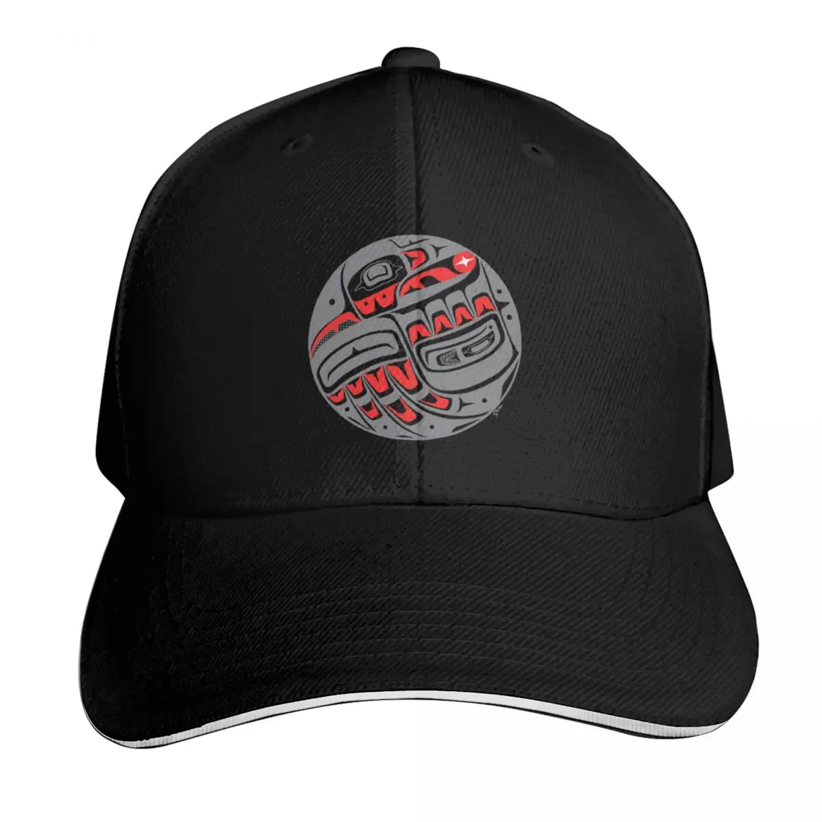 

Raven Steals The Sun, Tlingit style, in gray Baseball Cap Male hat Rugby Trucker Cap Wild Ball Hat Luxury Woman Men's